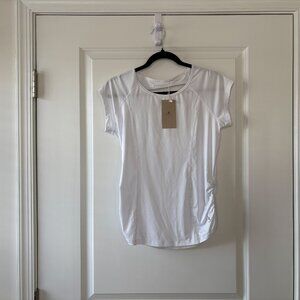 icyzone White Open Back Short Sleeve Activewear Exercise Workout Top/Shirt Sz-S